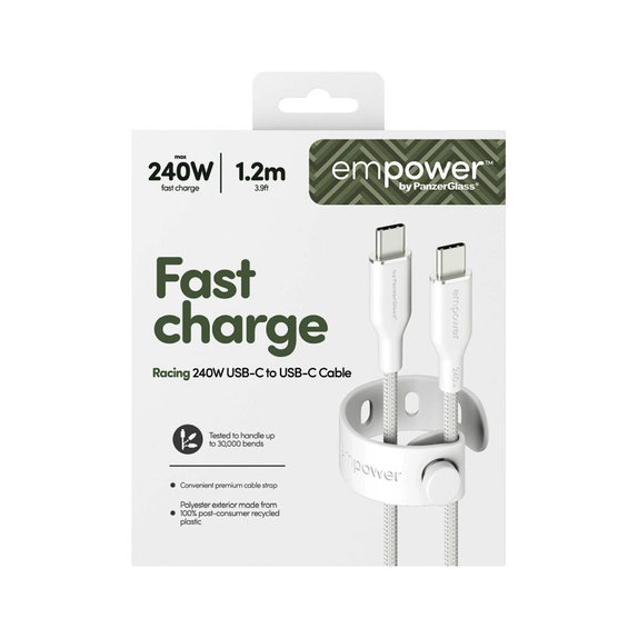 USB-C-Kabel, 240 W, Racing, 1,2 m, silberweiß, empower