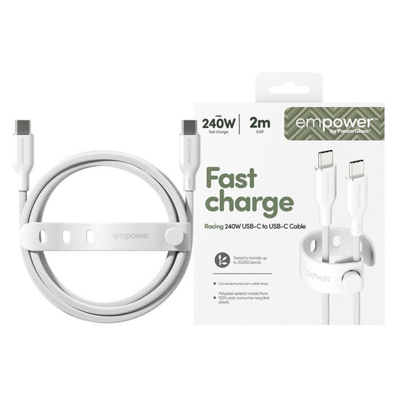 USB-C-Kabel, 240 W, Racing, 2 m, Silberweiß, empower