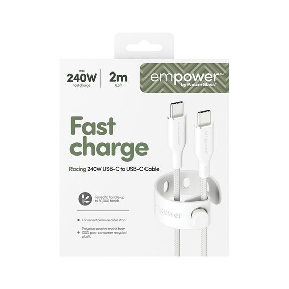 USB-C-Kabel, 240 W, Racing, 2 m, Silberweiß, empower