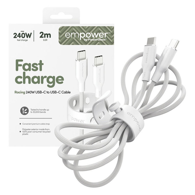 USB-C-Kabel, 240 W, Racing, 2 m, Silberweiß, empower