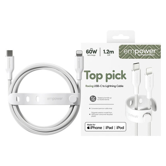 USB-C/Lightning-Kabel, 60 W, Racing, 1, 2 m, Silberweiß, empower
