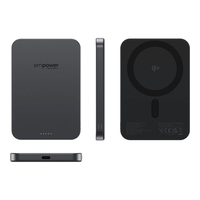 Kabellose PowerBank 5000 mAh, 20 W, kompatibel mit MagSafe, Qi2/USB-C, Space Black, empower