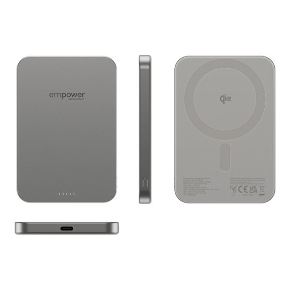 Kabellose PowerBank 5000 mAh, 20 W, kompatibel mit MagSafe, Qi2/USB-C, Titan, empower
