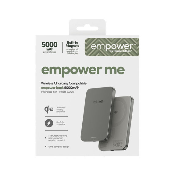 Kabellose PowerBank 5000 mAh, 20 W, kompatibel mit MagSafe, Qi2/USB-C, Titan, empower