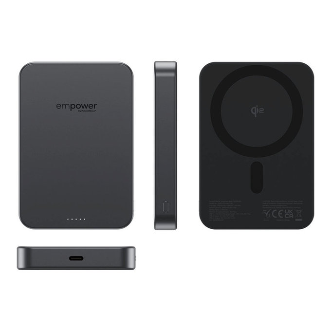 Kabellose PowerBank 10000 mAh, 20 W, kompatibel mit MagSafe, Qi2/USB-C, Space Black, empower