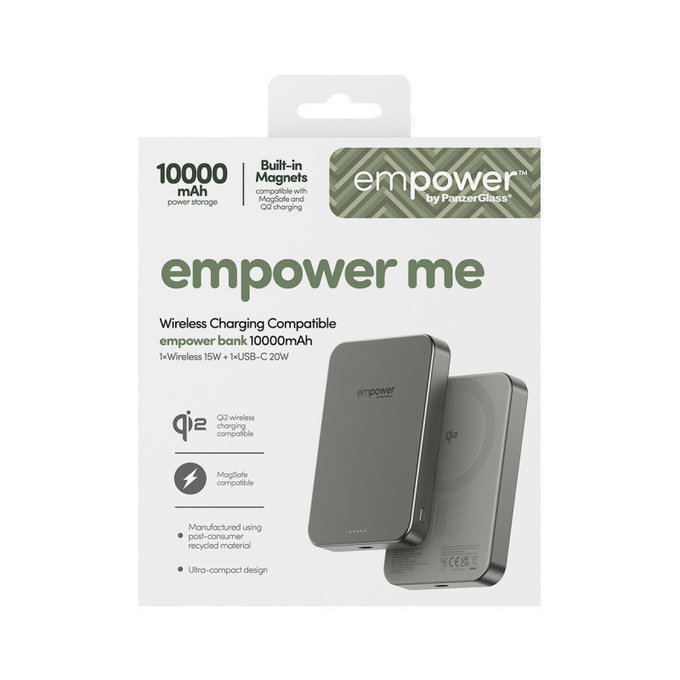 Kabellose PowerBank 10000 mAh, 20 W, kompatibel mit MagSafe, Qi2/USB-C, Titan, empower