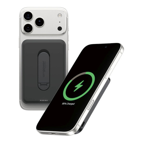 Kabellose PowerBank 5000 mAh mit drehbarem Ständer, 20 W, kompatibel mit MagSafe, Qi2/USB-C, Space Black, empower