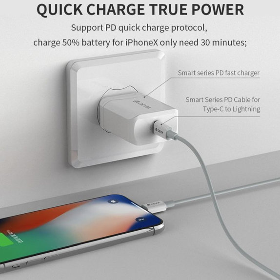 Lightning / USB-C Kabel Smart, PD 20W, 1m, Weiß, Devia