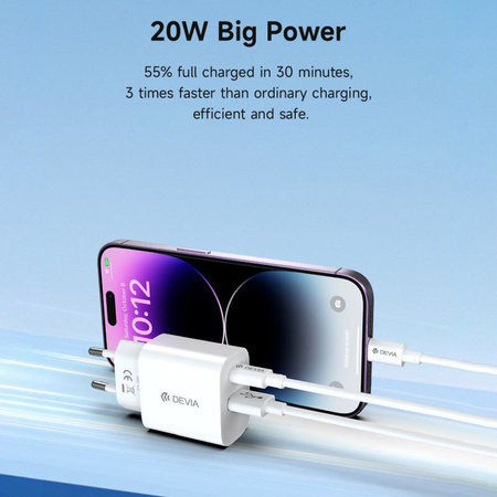 Ladeadapter Smart USB-C + USB-A, PD 20W, Weiß, Devia