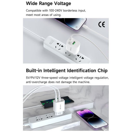 Ladeadapter Smart USB-C + USB-A, PD 20W, Weiß, Devia