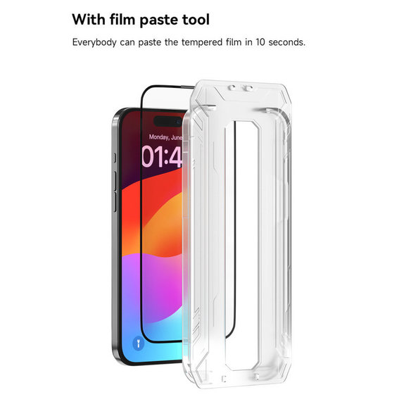 FullCover Panzerglas mit Applikator für iPhone 15 Pro, Devia