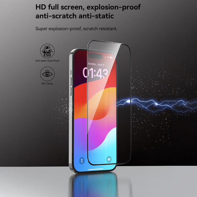 FullCover Panzerglas mit Applikator für iPhone 15 Pro, Devia