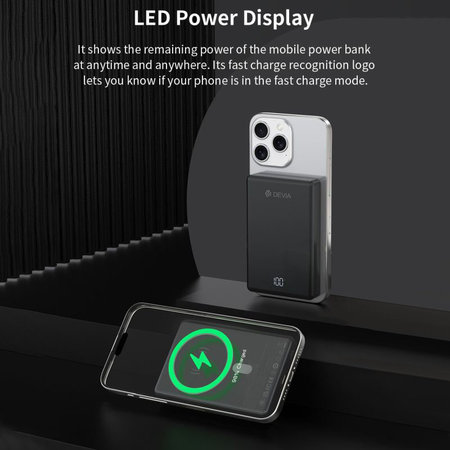 MagSafe Powerbank Extreme Speed Mini mit Display, PD 20W, 10000mAh, Space Grey, Devia