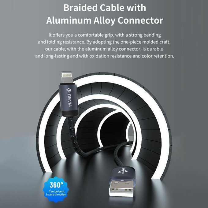 Lightning / USB Kabel Gracious, 2,4A, 2m, Schwarz, Devia