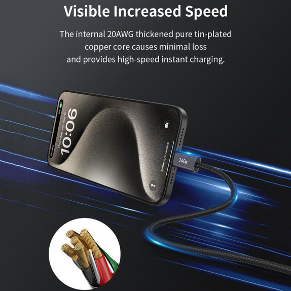 USB-C / USB-C Kabel Extreme Speed, PD 240W, 2m, Schwarz, Devia