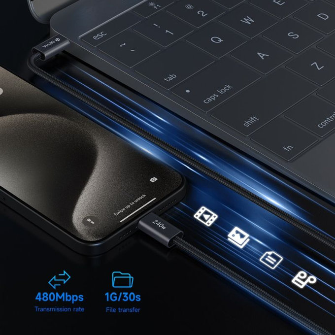 USB-C / USB-C Kabel Extreme Speed, PD 240W, 2m, Schwarz, Devia