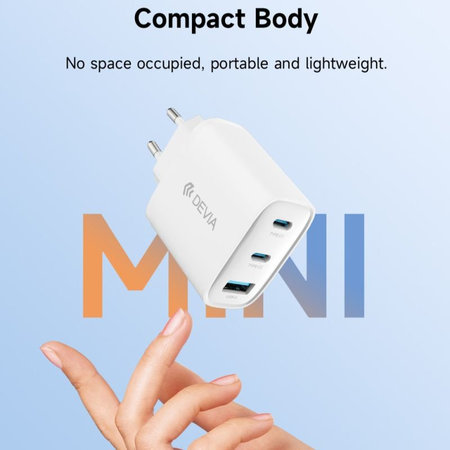 Ladeadapter Extreme Speed, 2x USB-C + USB-A, PD 65W, Weiß, Devia