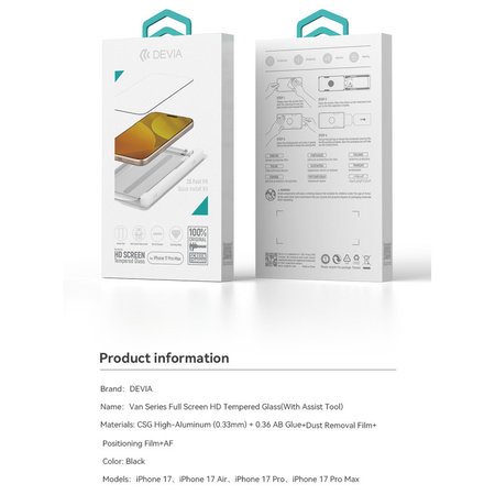 FullCover Panzerglas mit Applikator für iPhone 17 Pro, Devia