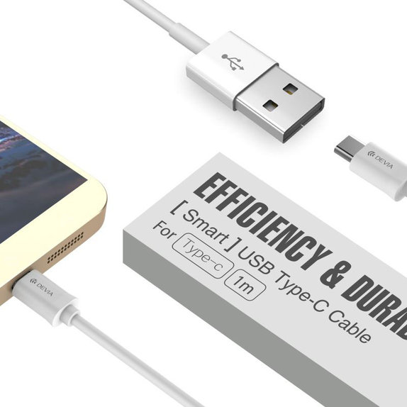 USB / USB-C Kabel Smart, 2.1A, 1m, Weiß, Devia