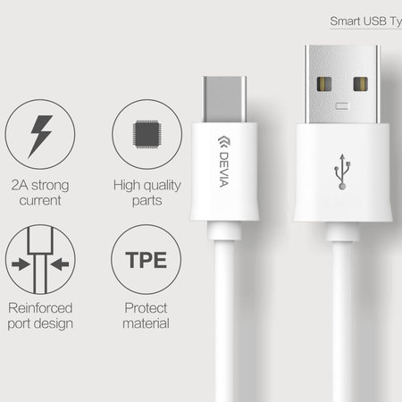 USB / USB-C Kabel Smart, 2.1A, 1m, Weiß, Devia