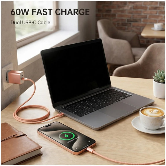 USB-C / USB-C-Kabel mit Schnellladen, PD 60W, 1 m, Orange
