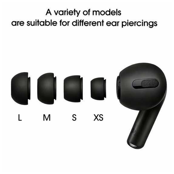 Ersatz-Silikon-Ohrstöpsel für Apple AirPods Pro und Pro 2, Set (L, M, S, XS), Schwarz