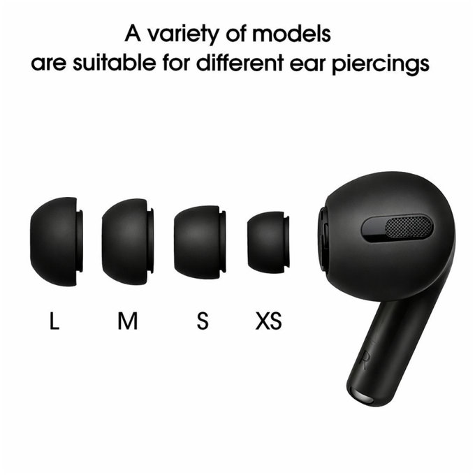Ersatz-Silikon-Ohrstöpsel für Apple AirPods Pro und Pro 2, Set (L, M, S, XS), Schwarz