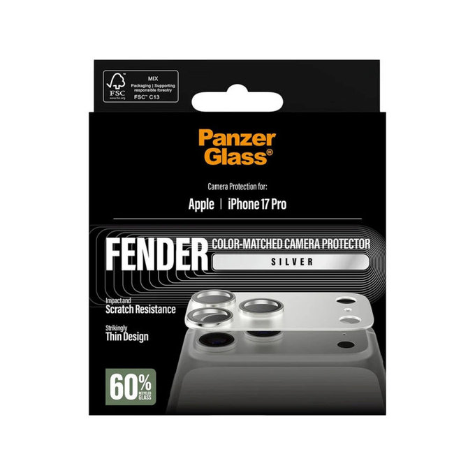Fender Kameraobjektivschutz für iPhone 17 Pro, Silber, PanzerGlass