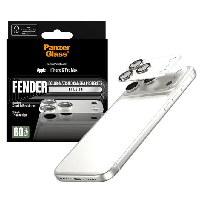 Fender Kameraobjektivschutz für iPhone 17 Pro Max, Silber, PanzerGlass