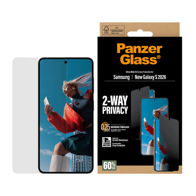 PanzerGlass - UWF 2-Way Privacy Panzerglas mit Applikator für Samsung Galaxy S26, klar