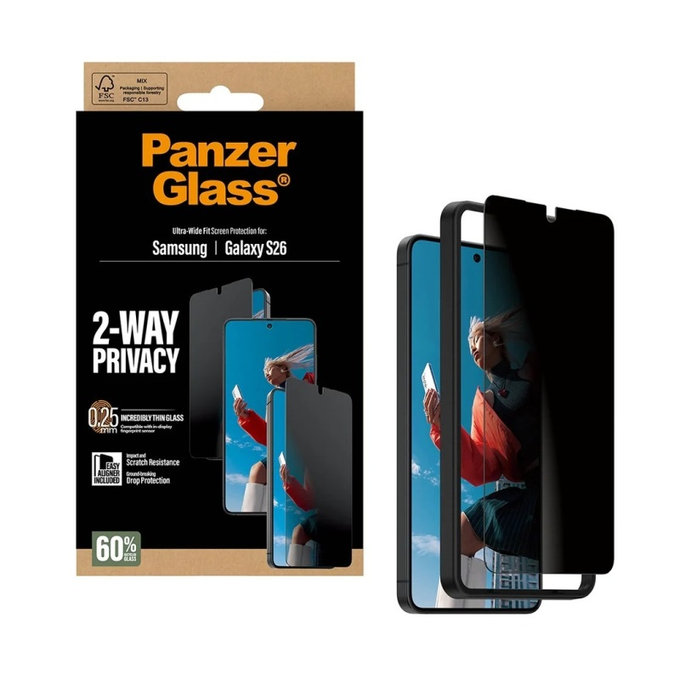 PanzerGlass - UWF 2-Way Privacy Panzerglas mit Applikator für Samsung Galaxy S26, klar