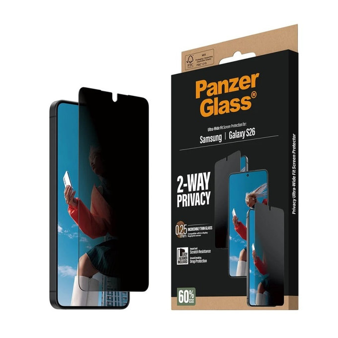 PanzerGlass - UWF 2-Way Privacy Panzerglas mit Applikator für Samsung Galaxy S26, klar