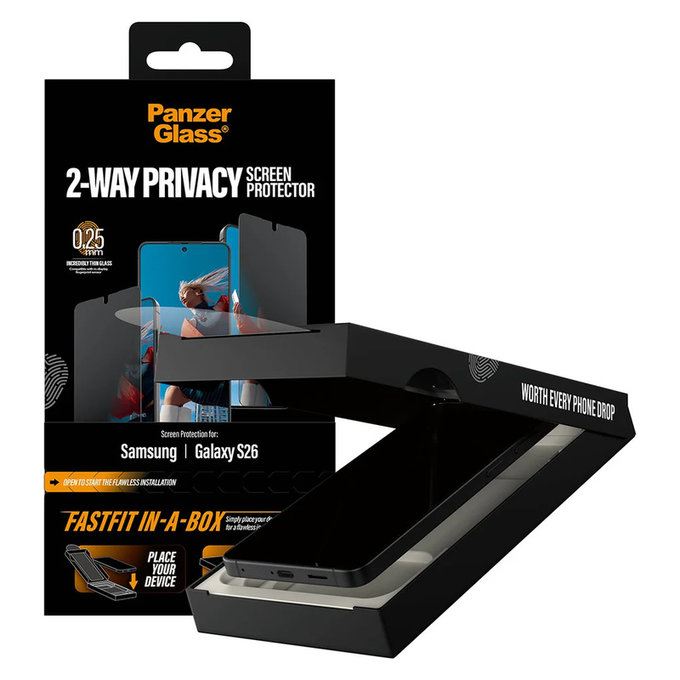 Panzerglas UWF 2-Way Privacy mit FASTFIT In-A-Box für Samsung Galaxy S26, Klar, PanzerGlass