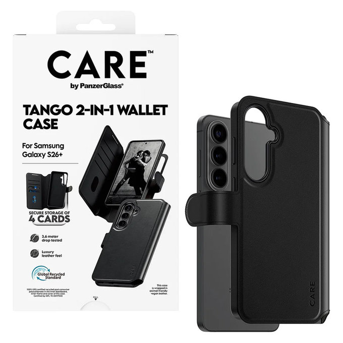 Hülle Tango Wallet Two-In-One mit QI für Samsung Galaxy S26+, Schwarz, PanzerGlass