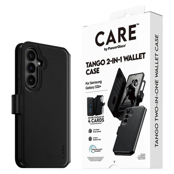 Hülle Tango Wallet Two-In-One mit QI für Samsung Galaxy S26+, Schwarz, PanzerGlass