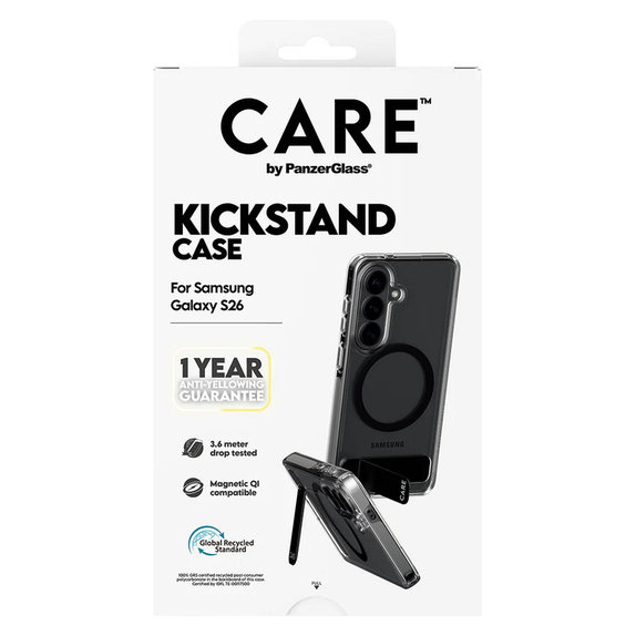 Hülle Kickstand mit schwarzem QI für Samsung Galaxy S26, Transparent, PanzerGlass