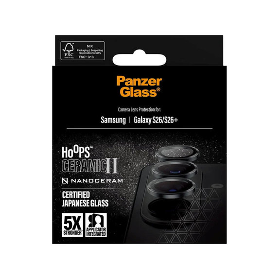 Hoops Ceramic II Kameraobjektivschutz für Samsung S26/S26+, Schwarz, PanzerGlass