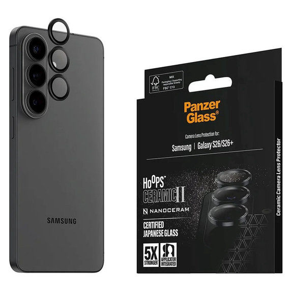 Hoops Ceramic II Kameraobjektivschutz für Samsung S26/S26+, Schwarz, PanzerGlass