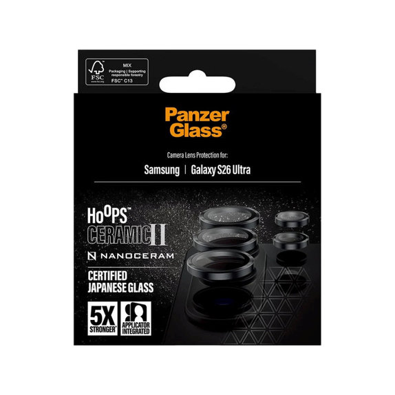 Hoops Ceramic II Kameraobjektivschutz für Samsung S26 Ultra, Schwarz, PanzerGlass