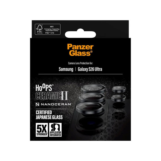 Hoops Ceramic II Kameraobjektivschutz für Samsung S26 Ultra, Schwarz, PanzerGlass