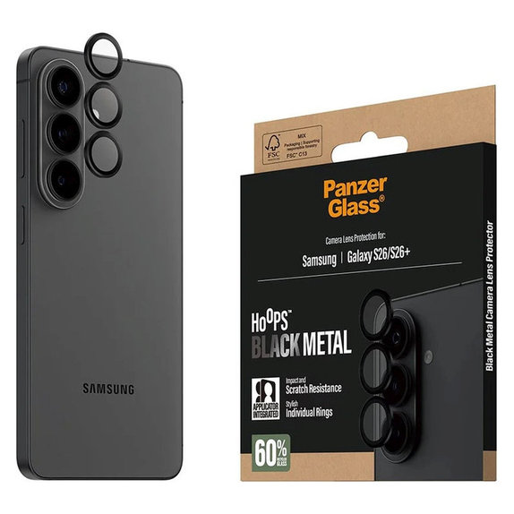 Hoops Kameraobjektivschutz für Samsung S26/S26+, Schwarz, PanzerGlass