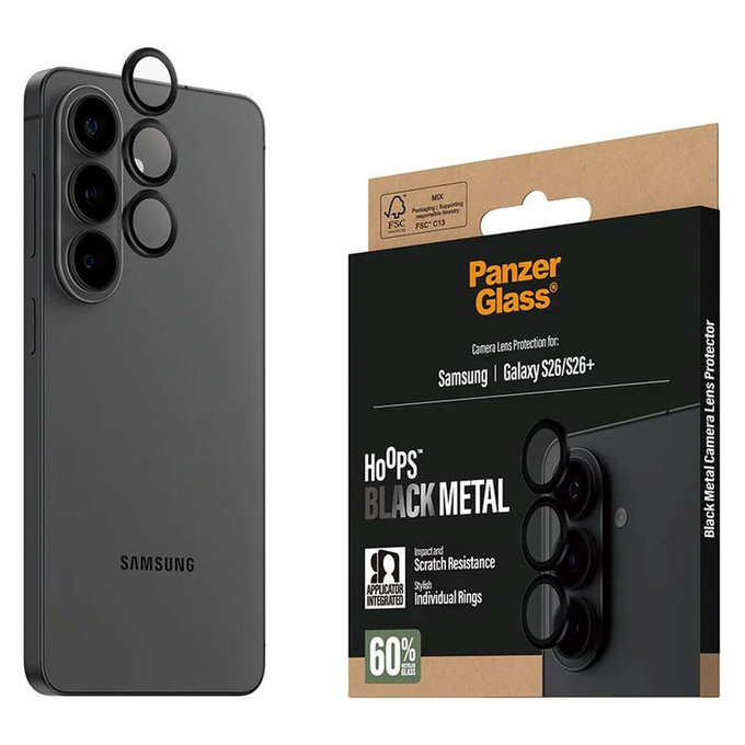 Hoops Kameraobjektivschutz für Samsung S26/S26+, Schwarz, PanzerGlass