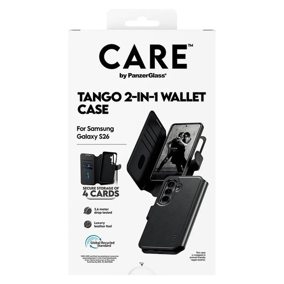 Hülle Tango Wallet Two-In-One mit QI für Samsung Galaxy S26, Schwarz, PanzerGlass
