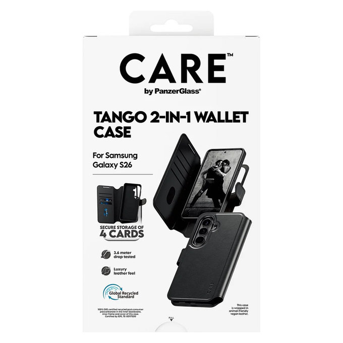 Hülle Tango Wallet Two-In-One mit QI für Samsung Galaxy S26, Schwarz, PanzerGlass