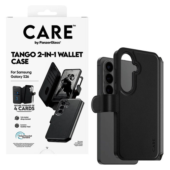 Hülle Tango Wallet Two-In-One mit QI für Samsung Galaxy S26, Schwarz, PanzerGlass