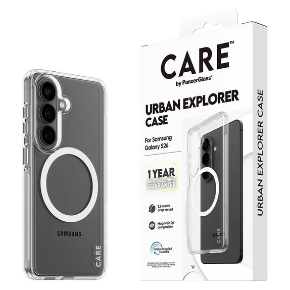 Hülle Urban Explorer mit weißem QI für Samsung Galaxy S26, Transparent, PanzerGlass