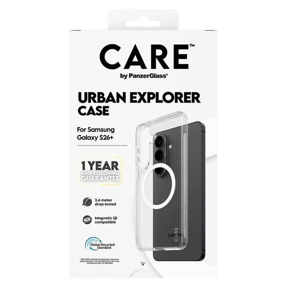 Hülle Urban Explorer mit weißem QI für Samsung Galaxy S26+, Transparent, PanzerGlass