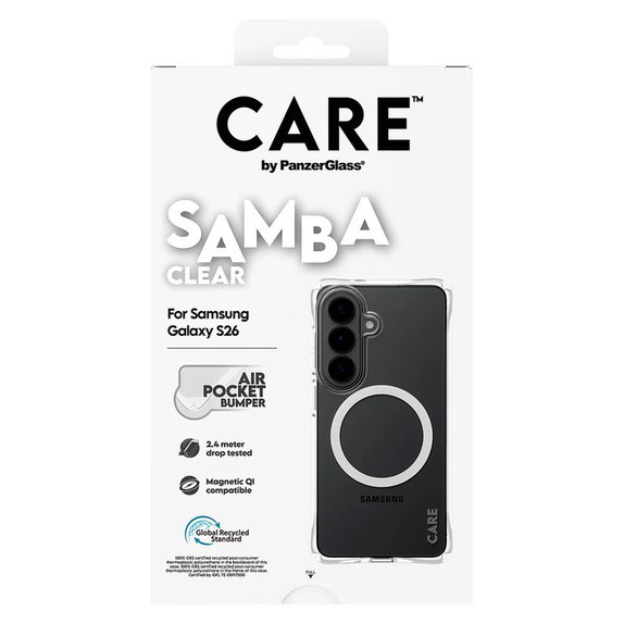 Hülle Samba mit weißem QI für Samsung Galaxy S26, Transparent, PanzerGlass