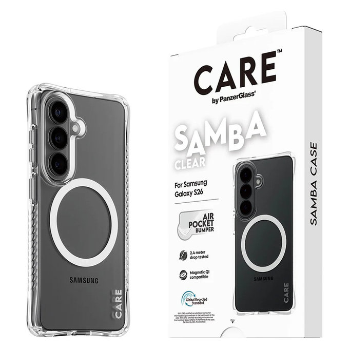 Hülle Samba mit weißem QI für Samsung Galaxy S26, Transparent, PanzerGlass