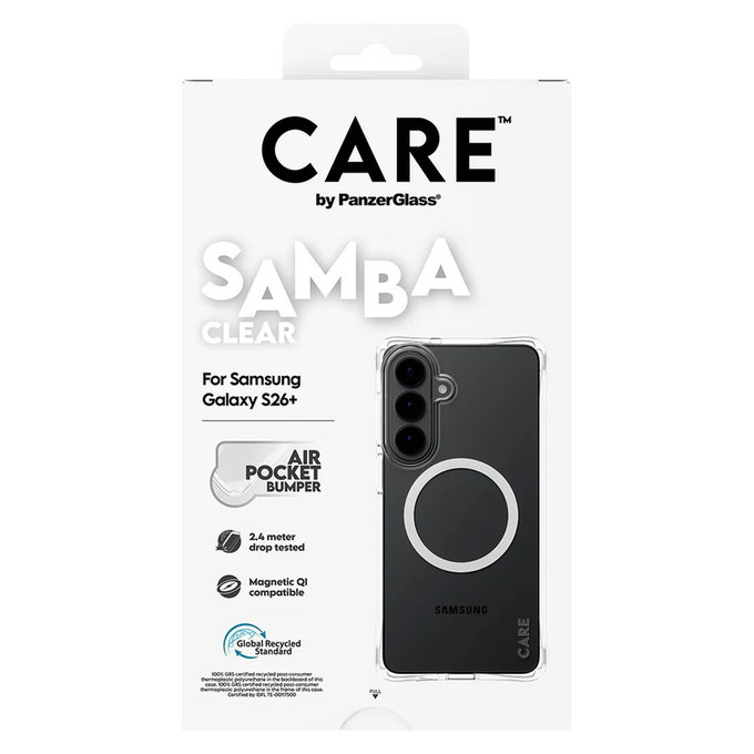 Hülle Samba mit weißem QI für Samsung Galaxy S26+, Transparent, PanzerGlass